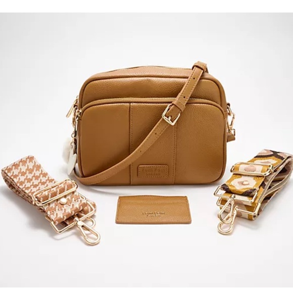 NWT Pom Pom London Leather Maple Crossbody Bag w/ 3 Straps and Credit Card Case - Picture 5 of 6